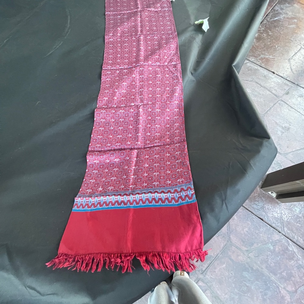 Elegant Red Patterned Silk Scarf